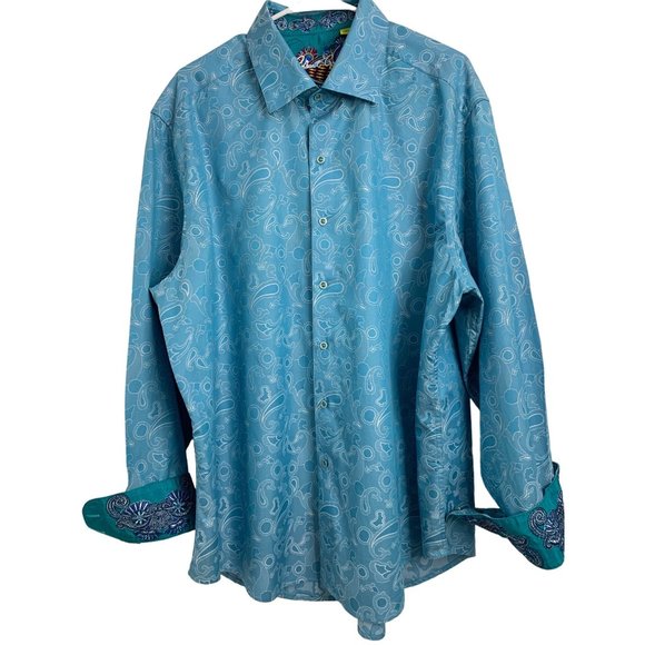 3XL Robert Graham Blue Contrast Trim Long Sleeve Shirt Classic Fit EUC 6513 - Picture 1 of 10